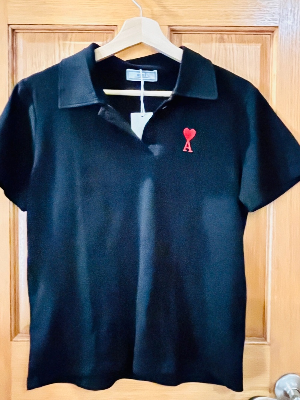 Black  Polo Top with Red Heart Logo